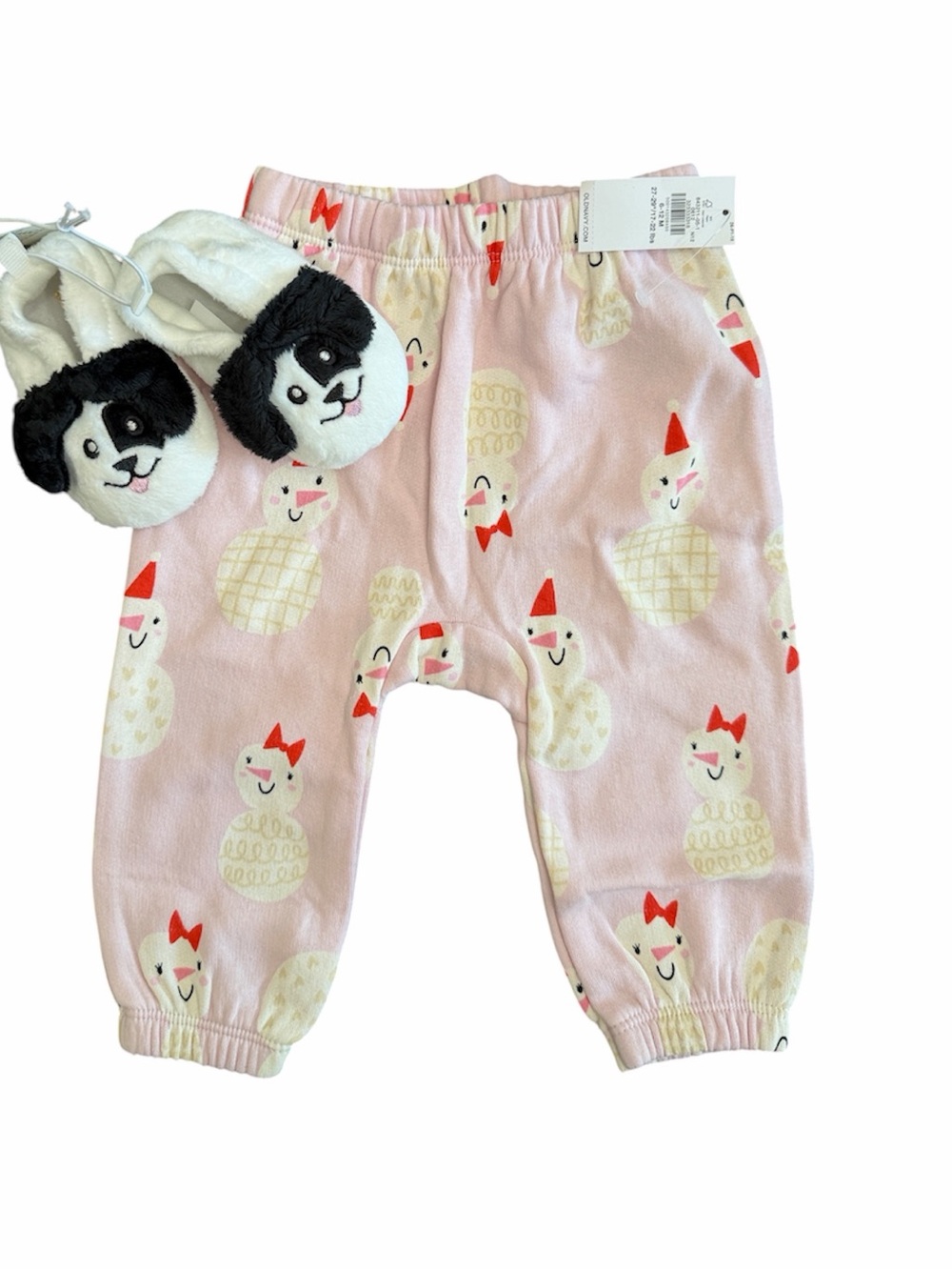 Old Navy Pink Smiling Snowman Print Joggers and Critter Slippers